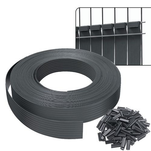 Kit De Lamelles Occultantes Pvc Brise Vue 75m X 4.7cm Avec 150 Clips Gris