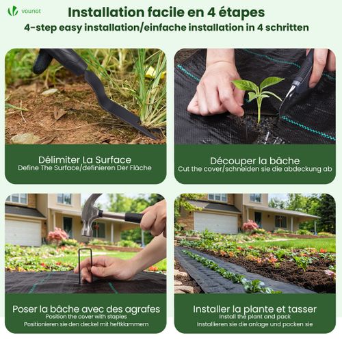 Toile De Paillage Contre Les Mauvaises Herbes 25mx2m Avec 50 Piquets Anti-uv 100g/m2