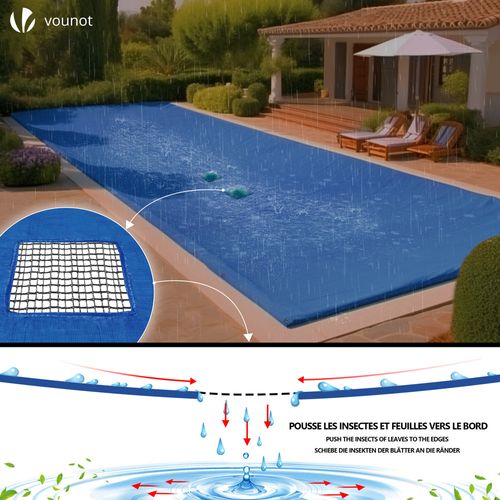 Bache Piscine Rectangulaire Double Couche En Polyethylene 160 Gr/m2 Avec Filet Ecoulement 4x9m Bleue