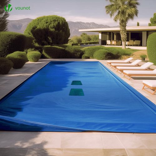 Bache Piscine Rectangulaire Double Couche En Polyethylene 160 Gr/m2 Avec Filet Ecoulement 4x9m Bleue