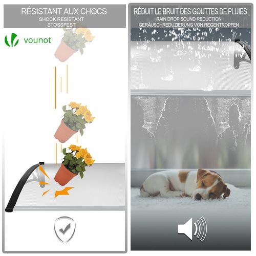 Auvent De Porte Marquise 120x80 Cm Transparent En Polycarbonate Anti Uv Noir
