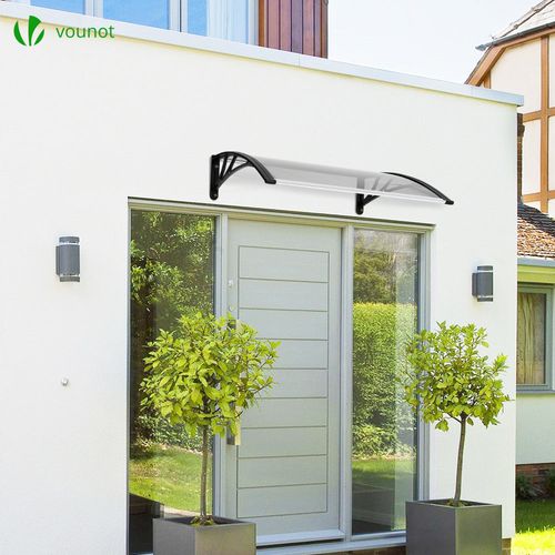 Auvent De Porte Marquise 120x80 Cm Transparent En Polycarbonate Anti Uv Noir