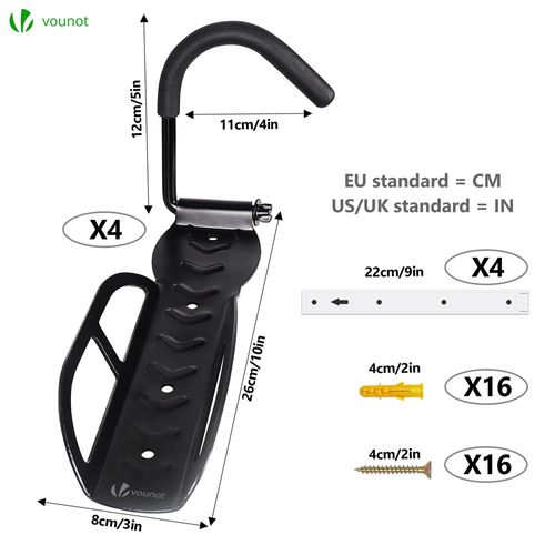 Lot De 4 Supports De Vélo Mural Rangement Suspendu Noir