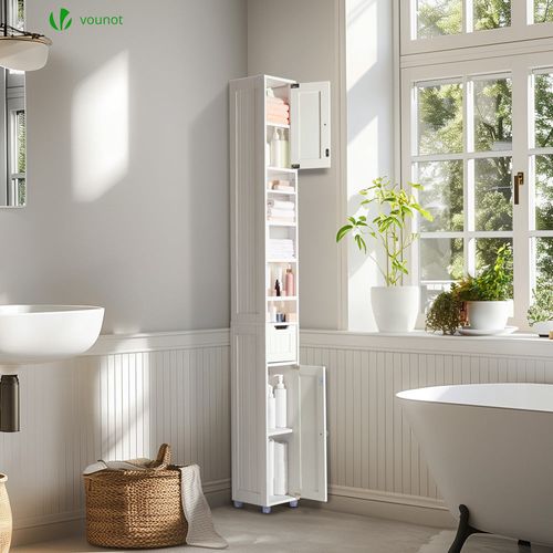 Meuble Rangement Salle De Bain Haut Colonne 180x20x20cm Mdf Blanc