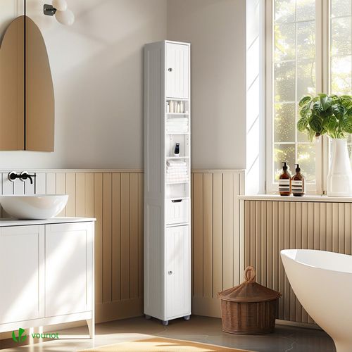 Meuble Rangement Salle De Bain Haut Colonne 180x20x20cm Mdf Blanc