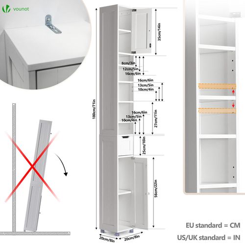 Meuble Rangement Salle De Bain Haut Colonne 180x20x20cm Mdf Blanc