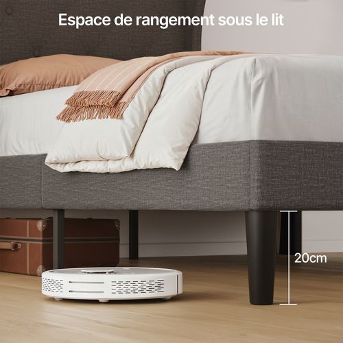 Lit Simple 90x200 Cm Structure Rembourrée Avec Lattes En Bois Gris Foncé