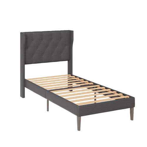 Lit Simple 90x200 Cm Structure Rembourrée Avec Lattes En Bois Gris Foncé