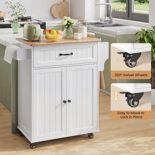 Roulettes 3 Niveaux Îlot Central De Cuisine Rangement Avec Placard Tiroir Porte-epices Blanc