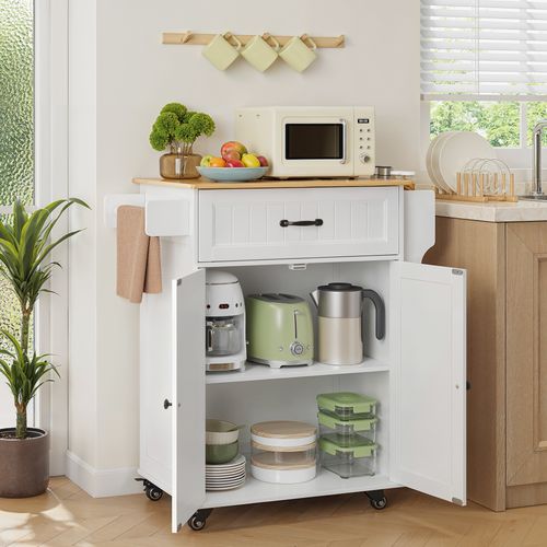 Roulettes 3 Niveaux Îlot Central De Cuisine Rangement Avec Placard Tiroir Porte-epices Blanc