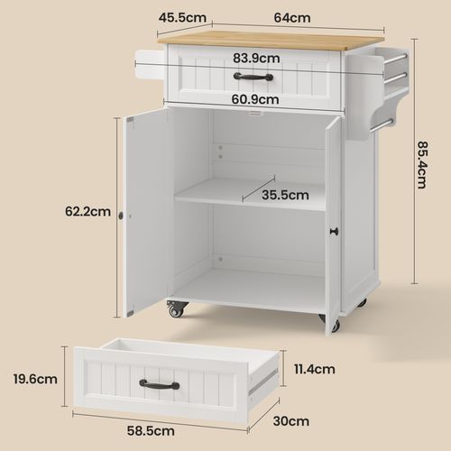 Roulettes 3 Niveaux Îlot Central De Cuisine Rangement Avec Placard Tiroir Porte-epices Blanc