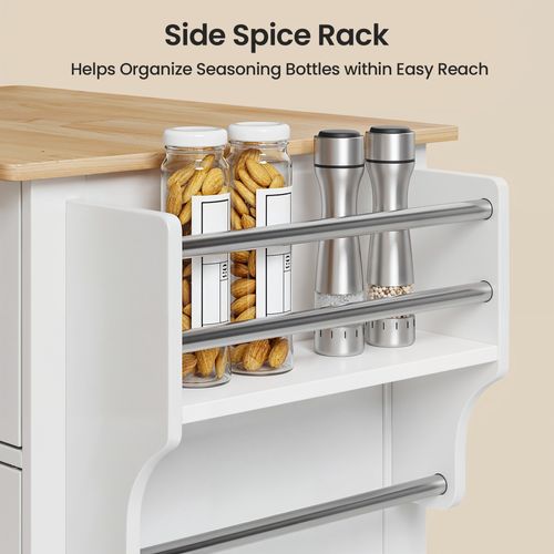 Roulettes 3 Niveaux Îlot Central De Cuisine Rangement Avec Placard Tiroir Porte-epices Blanc