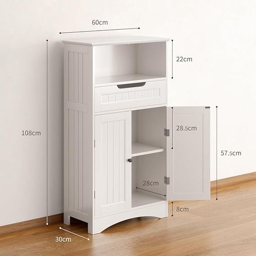 Bain Meuble Bas De Salle De Bain Sur Pied Meuble De Rangement 4 Niveaux 2 Portes 1 Étagère Reglable