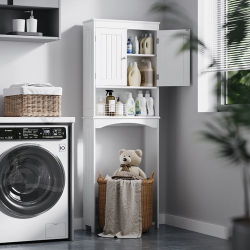 Meuble Wc Étagère Sur Pied Rangement Avec Compartiment Ouverts 2 Portes Étagères Réglables