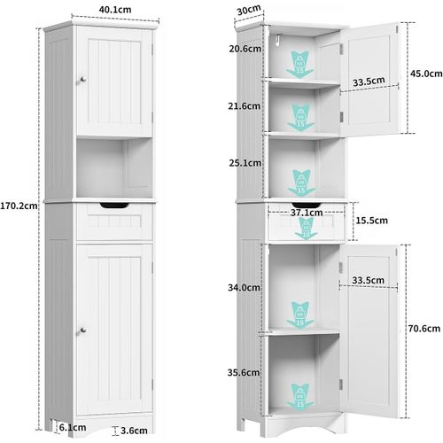 Meuble Colonne Salle De Bain Rangement Sur Pied Armoire 2 Portes Et 1 Tiroir 1 Placard Étagère