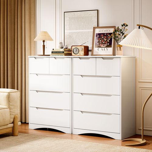 Commode 5 Tiroirs Chiffonnier Blanc 72 X 41 X 94 Cm