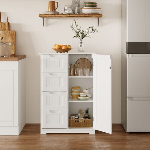 Meuble Cuisine Rangement Commode 4 Tiroirs 1 Porte De Placard 1 Étagère Réglable Pour Couverts
