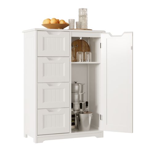 Meuble Cuisine Rangement Commode 4 Tiroirs 1 Porte De Placard 1 Étagère Réglable Pour Couverts