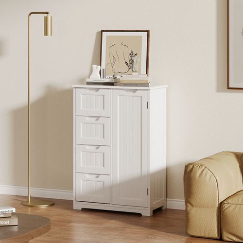 Meuble Cuisine Rangement Commode 4 Tiroirs 1 Porte De Placard 1 Étagère Réglable Pour Couverts