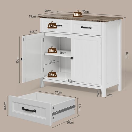 Buffet Cuisine Armoire De Cuisine Avec 2 Portes Et 2 Tiroirs Gris