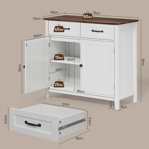 Buffet Cuisine Armoire De Cuisine Avec 2 Portes Et 2 Tiroirs Marron