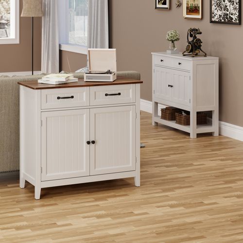 Buffet Cuisine Armoire De Cuisine Avec 2 Portes Et 2 Tiroirs Marron