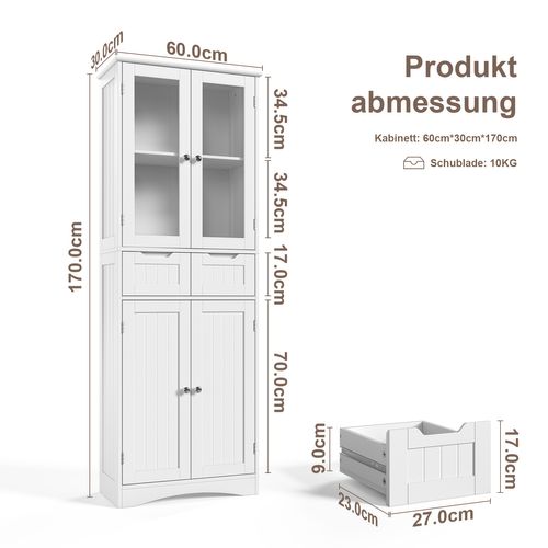 Buffet De Cuisine Haut Avec 2 Tiroirs Et 4 Portes - Blanc