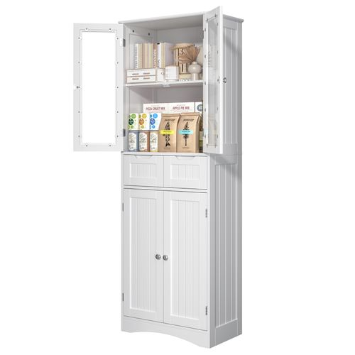 Buffet De Cuisine Haut Avec 2 Tiroirs Et 4 Portes - Blanc