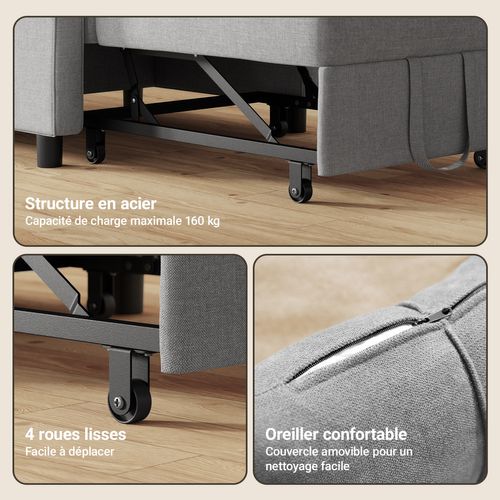 Fauteuil Convertible En Tissu 78x86x84 Cm - Gris