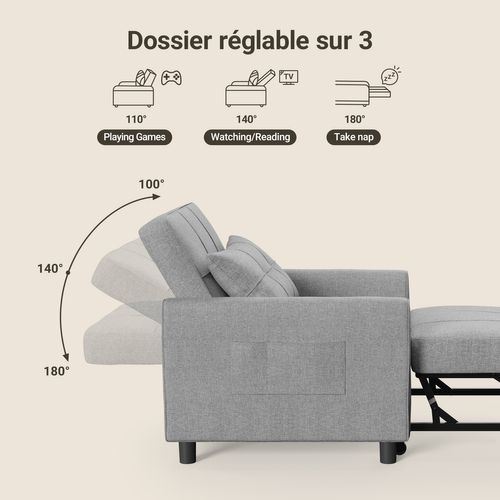 Fauteuil Convertible En Tissu 78x86x84 Cm - Gris
