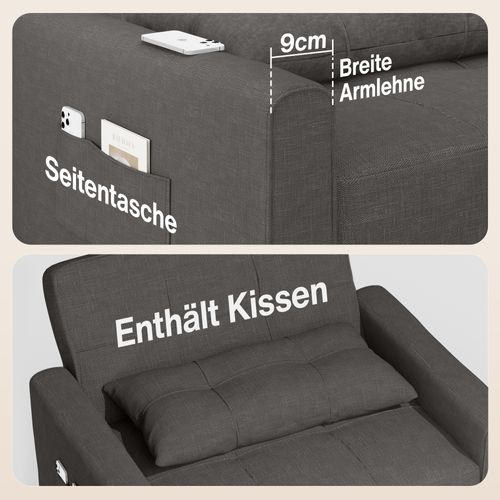 Fauteuil Convertible En Tissu - Gris Foncé