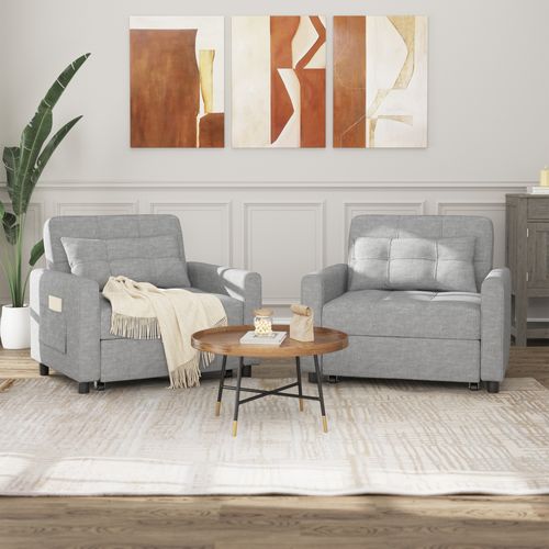 Fauteuil Convertible En Tissu - Gris Clair