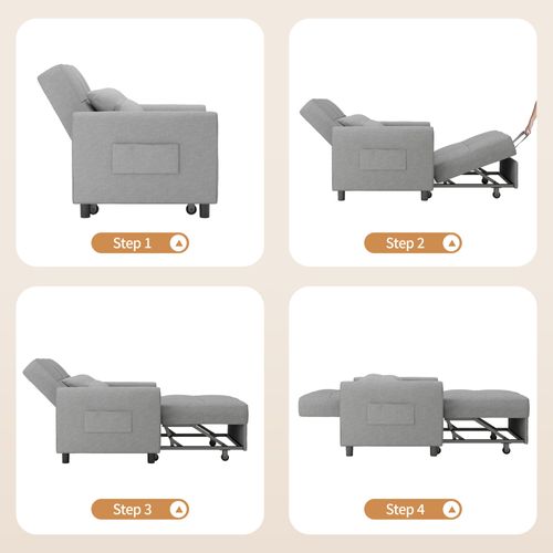 Fauteuil Convertible En Tissu - Gris Clair
