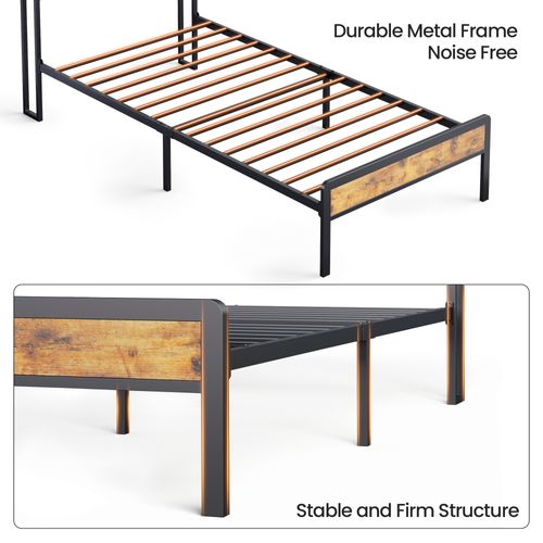 Lit Simple 90 X 200 En Métal Avec Tête De Lit Capitonnée En Tissu Pour Rangement Gris Clair