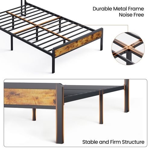 Lit Simple 120 X 200 En Métal Avec Tête De Capitonnée En Tissu Pour Rangement Noir Et Gris Foncé