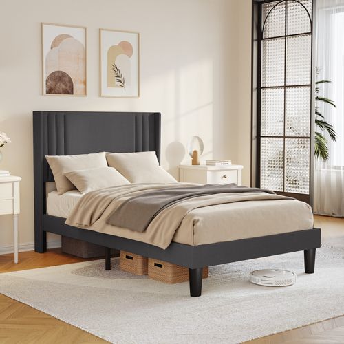 Lit Capitonné En Métal 120x200 Cm Avec Rangements Gris