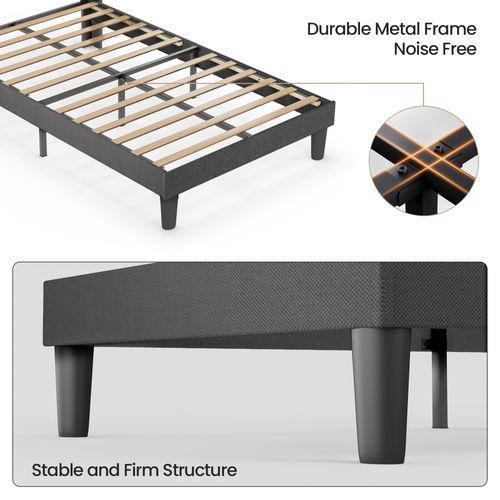 Lit Capitonné En Métal 120x200 Cm Avec Rangements Gris