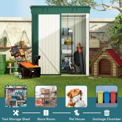 Abris De Jardin En Metal 162 X 95 X 182 Cm Cabanon Vert Sur Terrain