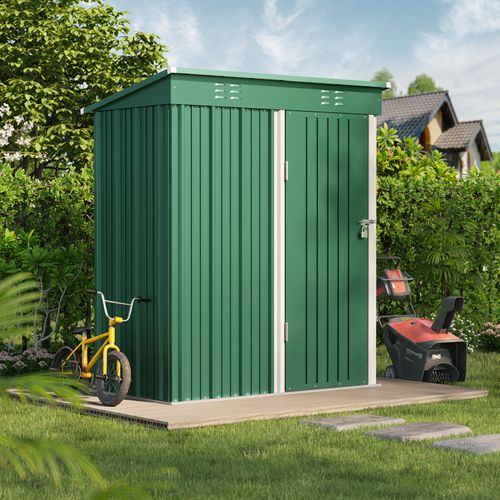 Abris De Jardin En Metal 162 X 95 X 182 Cm Cabanon Vert Sur Terrain
