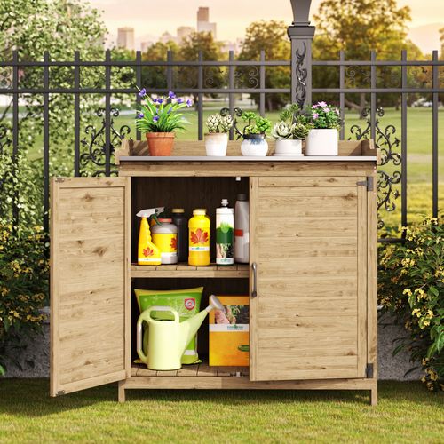 Table De Rempotage Placard De Rangement Extérieur Bois Sapin Table Jardinage Plateau Métal