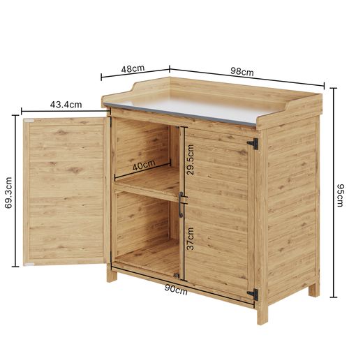 Table De Rempotage Placard De Rangement Extérieur Bois Sapin Table Jardinage Plateau Métal