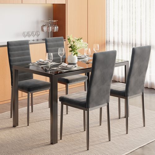 Lot De 4 Chaises En Velours - Gris Foncé