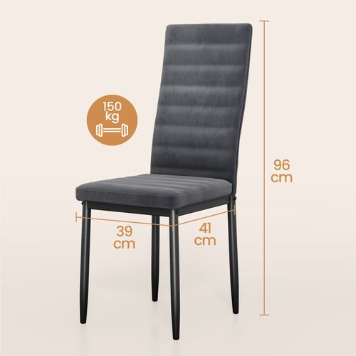 Lot De 4 Chaises En Velours - Gris Foncé