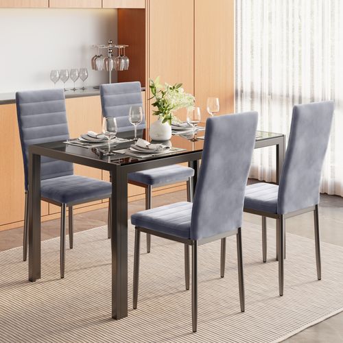 Lot De 4 Chaises En Velours - Gris Clair