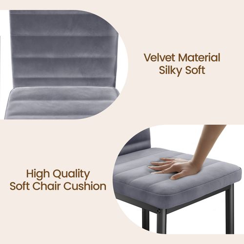 Lot De 4 Chaises En Velours - Gris Clair