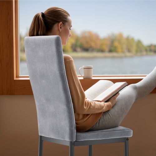 Lot De 6 Chaises En Velours - Gris Clair