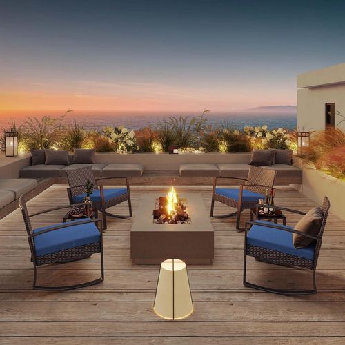 Salon De Jardin 2 Places Set De Jardin Acier Fauteuil à Bascule Avec Coussin, Bleu