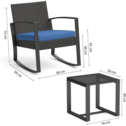 Salon De Jardin 2 Places Set De Jardin Acier Fauteuil à Bascule Avec Coussin, Bleu