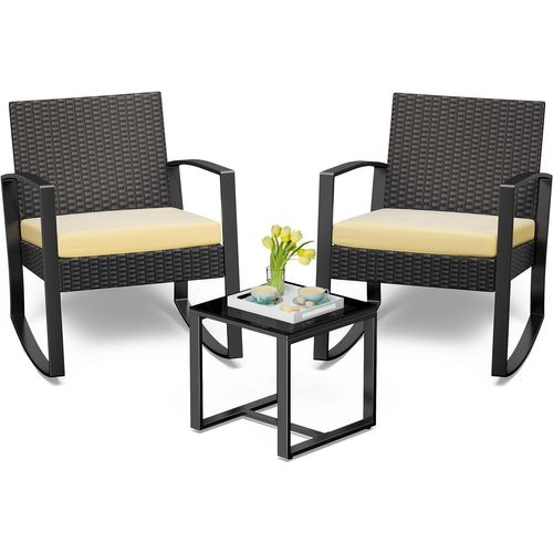 Salon De Jardin 2 Places Set De Jardin Acier Fauteuil à Bascule Avec Coussin, Beige