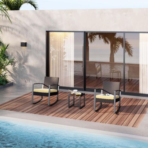 Salon De Jardin 2 Places Set De Jardin Acier Fauteuil à Bascule Avec Coussin, Beige